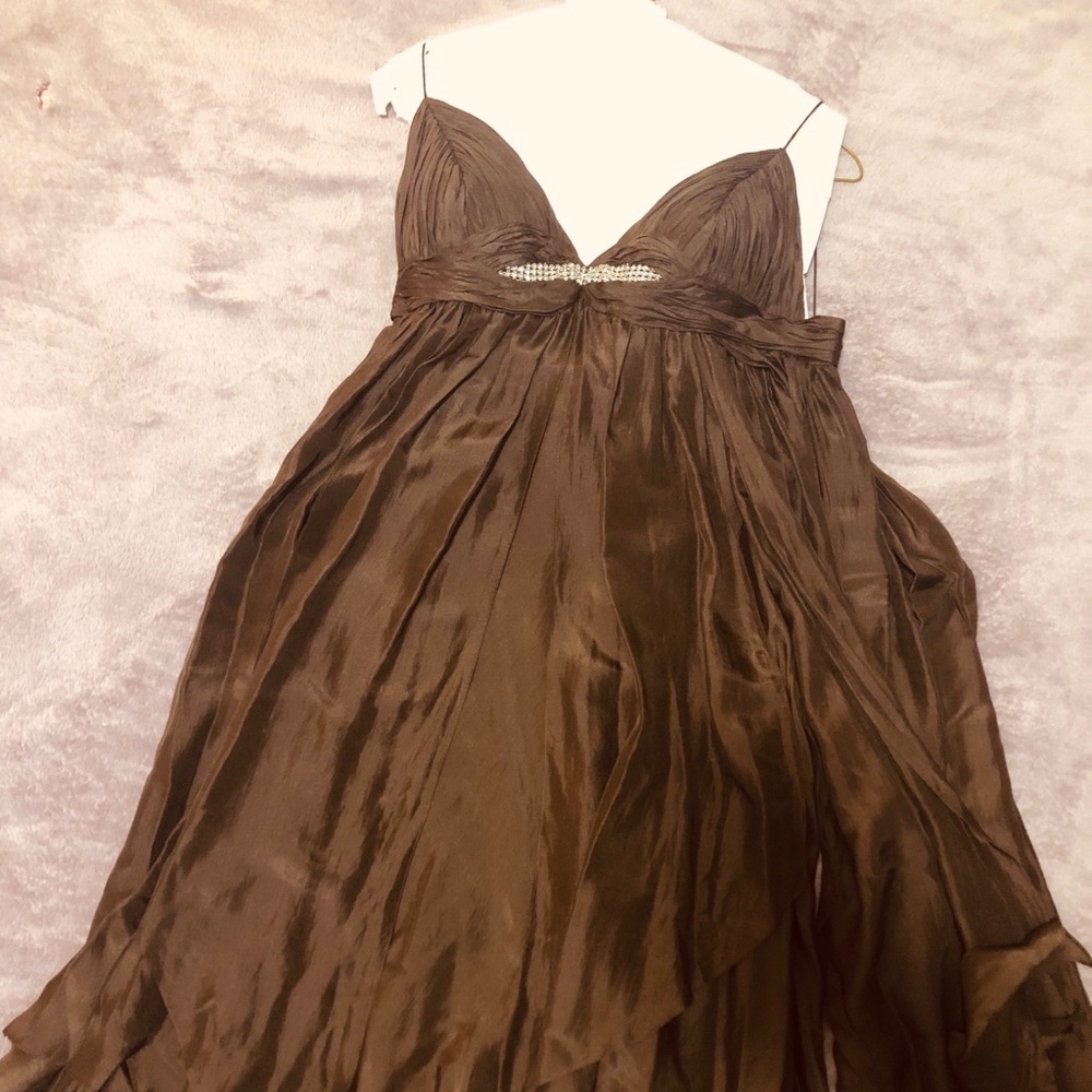 Brown Spaghetti strap silk dress